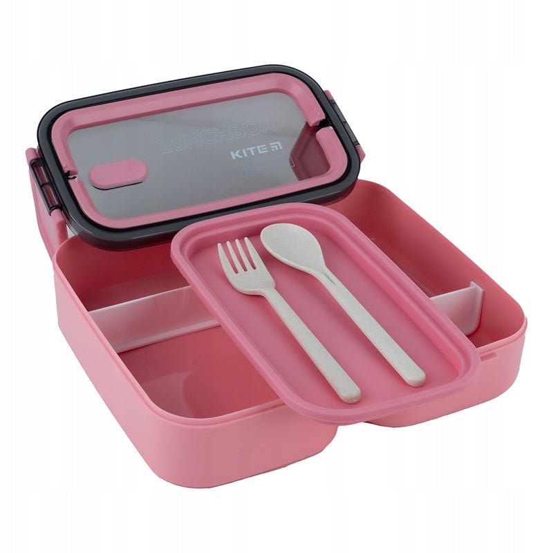 Otwarty lunchbox Kite K23-183-3 ze sztućcami, pojemnik na śniadanie z organizerem