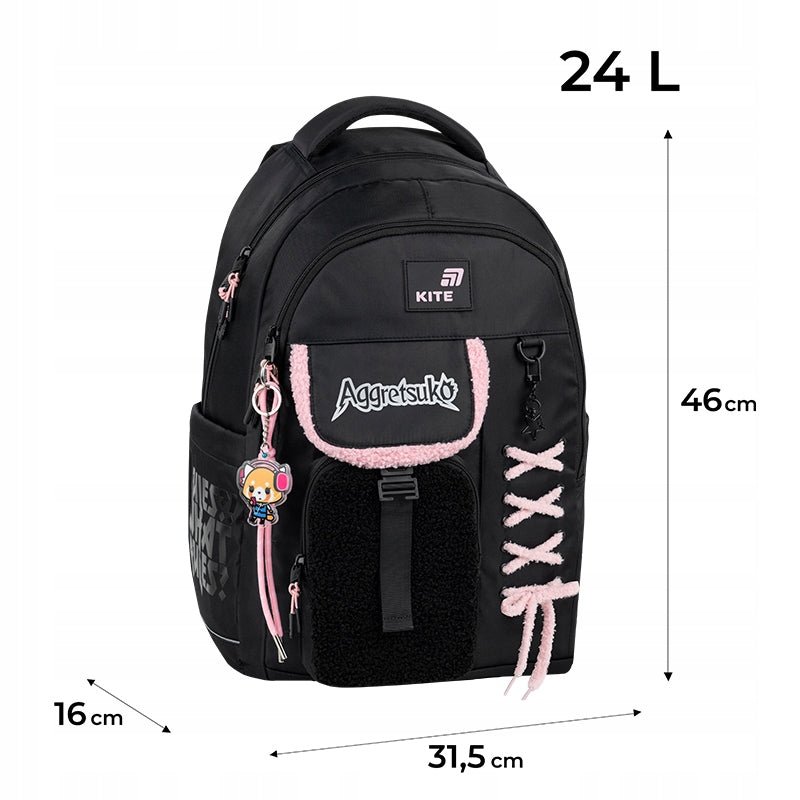 Infografika z wymiarami plecaka w rozmiarze L dla wzrostu powyżej 145 cm.