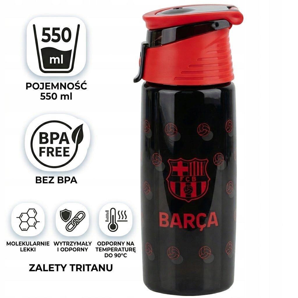Wytrzymała butelka z tritanu Kite – kluczowe cechy produktu FC Barcelona.