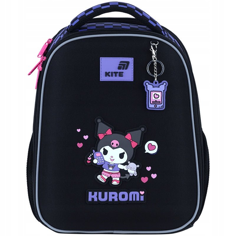 Tornister szkolny dziewczęcy Kuromi Kite – widok z przodu, czarny design