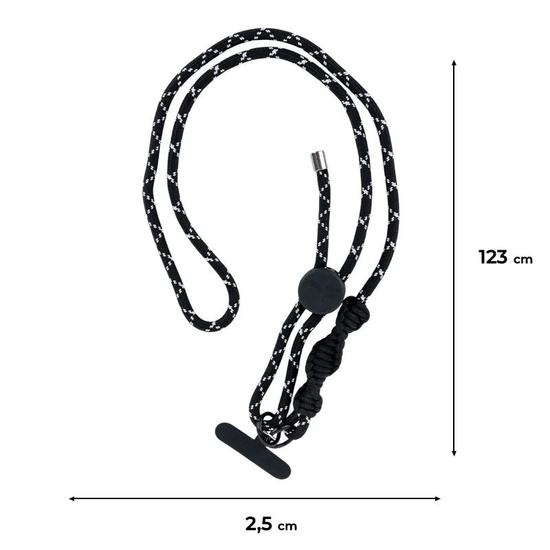 Wymiary czarnego paska do telefonu Kite 123 cm długości i 2,5 cm szerokości