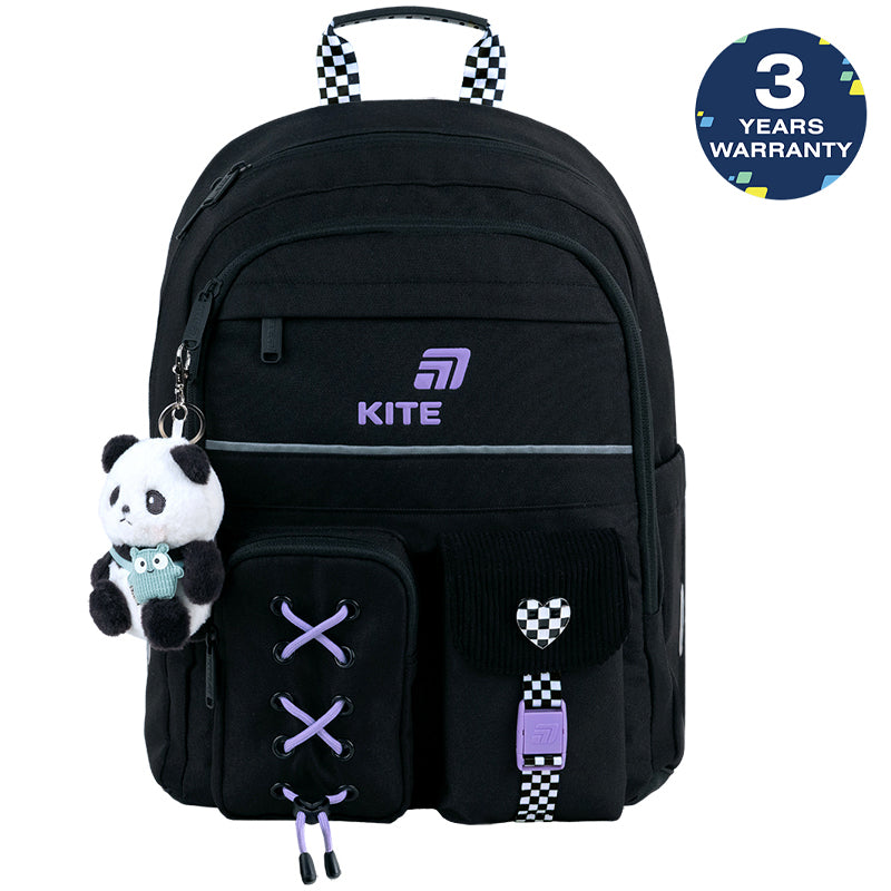 Batoh školní černý ortopedický pro dívky 1-6 třída Panda Love Kite