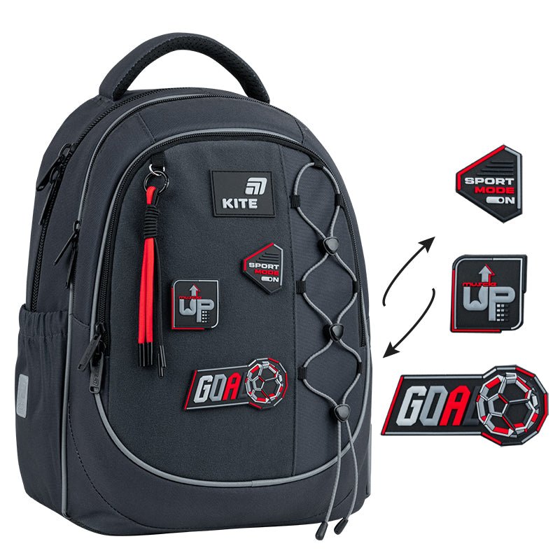Batoh školní Kite Sport Mode ortopedický lehký pro chlapce šedý s nášivkami do školy