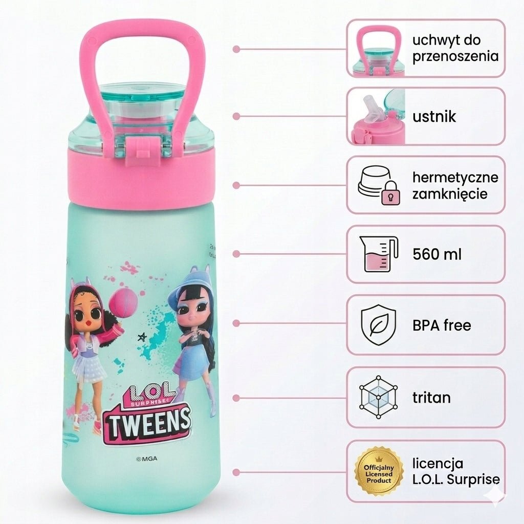 Bidon tritanowy 560 ml Kite – cechy butelki z licencją LOL Surprise.