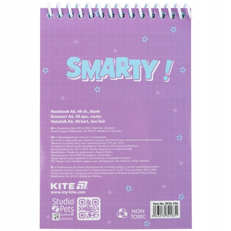 Notes Studio Pets Kite – widok na tył okładki z plastikową spiralą.