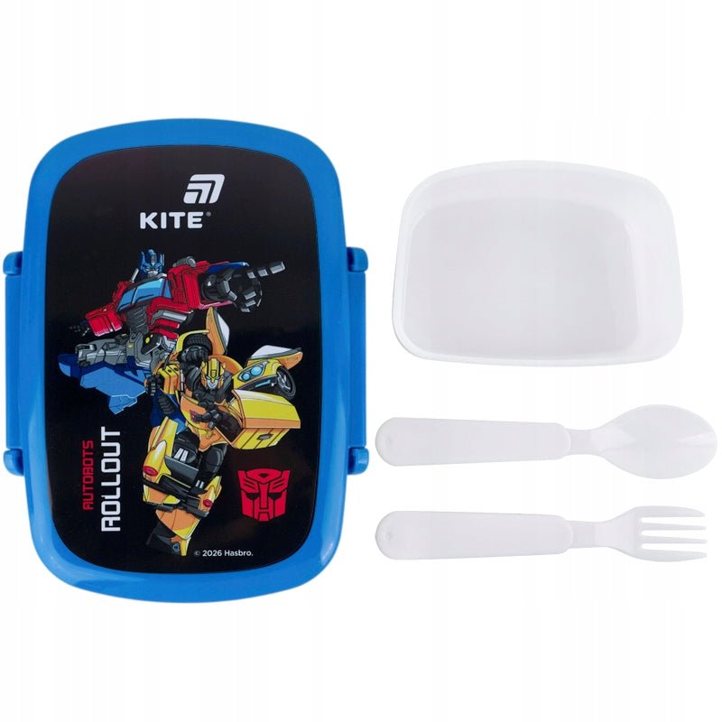 Otwarta śniadaniówka Kite Transformers z widelcem i łyżką.