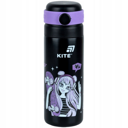 Termos z ustnikiem i kubkiem dla dzieci Kite 500 ml z sitkiem czarny Anime