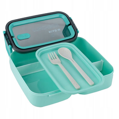 Otwarty lunchbox Kite K23-183-2 ze sztućcami, pojemnik na śniadanie z organizerem