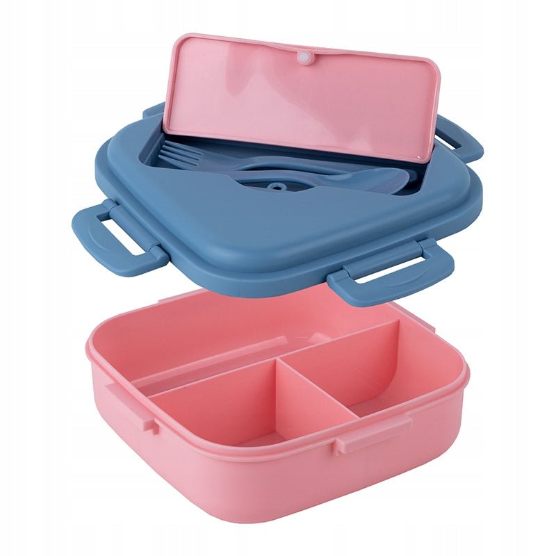 Lunchbox ze sztuccami na 3 komory 1100ml różowy 