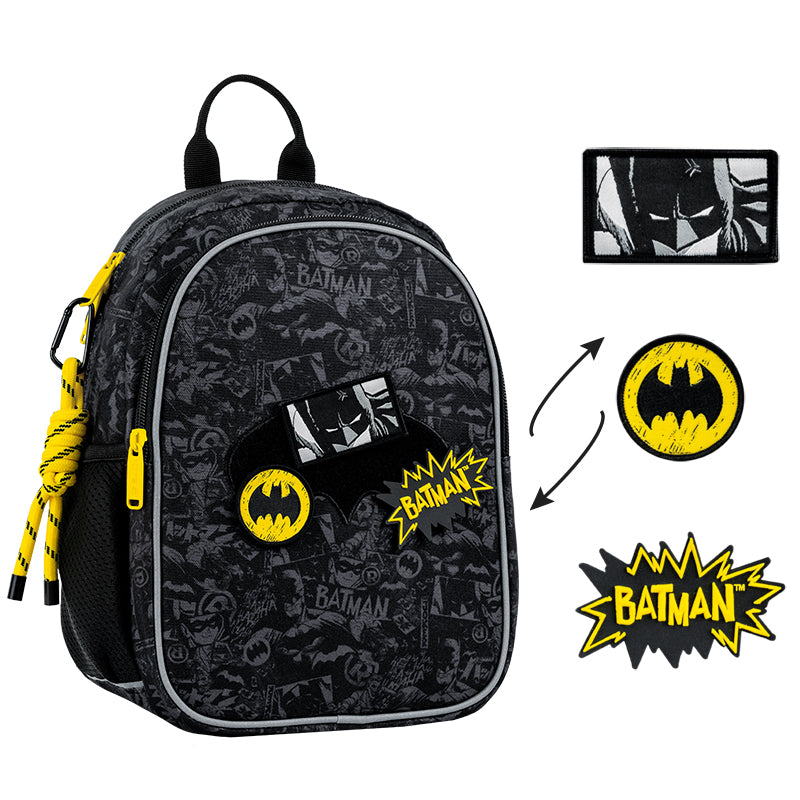 Batoh předškolní Kite DC Batman lehký pro chlapce s nášivkami na suchý zip