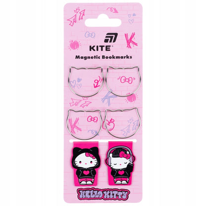 Komplet przyborów szkolnych z zakładkami magnetycznymi i spinaczami Hello Kitty.
