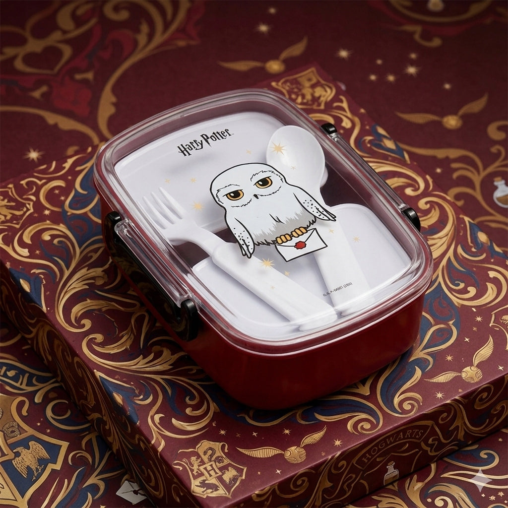 Ciemny lunchbox Kite Harry Potter z przezroczystą pokrywką i logotypem.