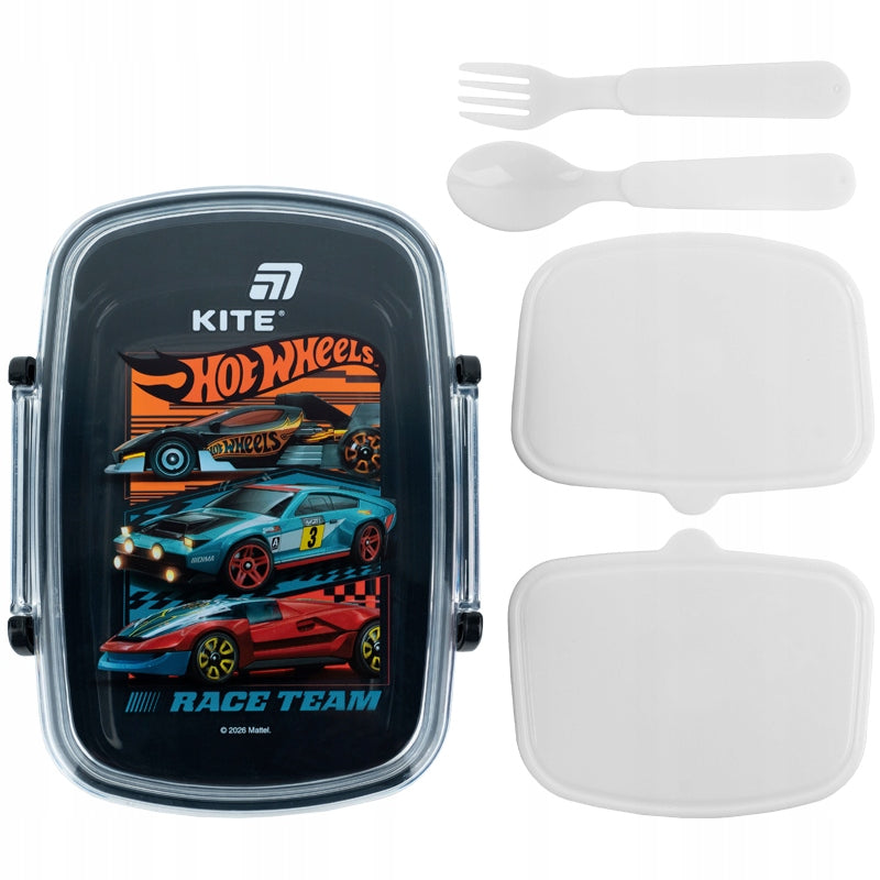 Nowoczesny czarny zestaw śniadaniowy Kite z oficjalną licencją Hot Wheels.