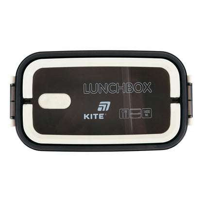 Beżowy lunchbox Kite 1400 ml z rączką i szczelnymi klipsami.