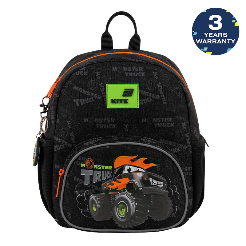 Batoh předškolní Kite Kids Monster Truck černý pro chlapce s přívěskem do přípravky