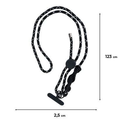 Wymiary czarnego paska do telefonu Kite 123 cm długości i 2,5 cm szerokości