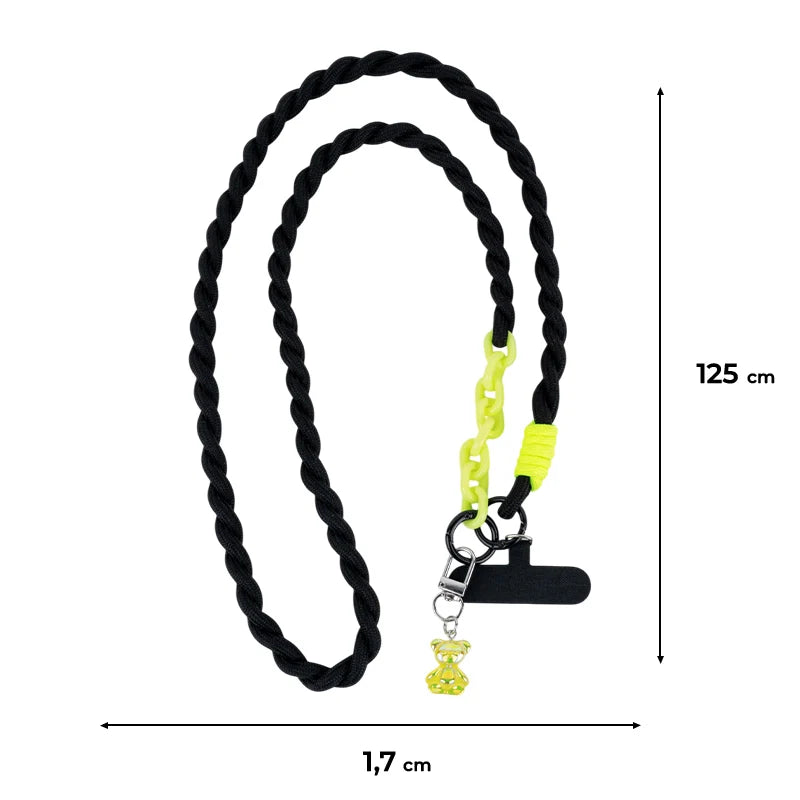 Rysunek wymiarowy czarnego paska do telefonu Kite o długości 125 cm i szerokości 1,7 cm