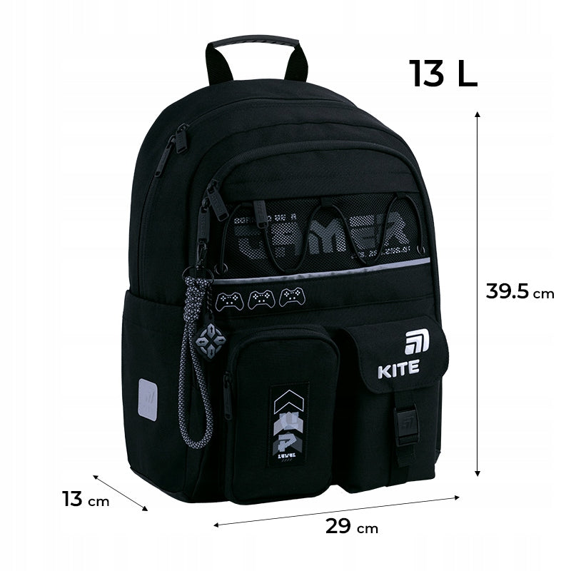 Wymiary plecaka szkolnego Kite Gamer – pojemność 13 l, wysokość i szerokość