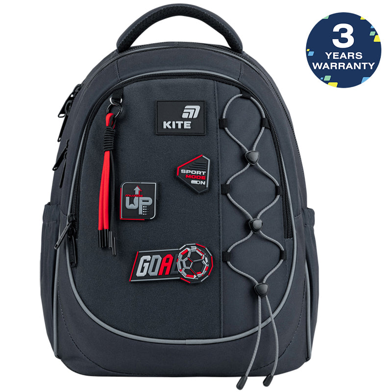 Batoh školní Kite Sport Mode ortopedický lehký pro chlapce šedý s nášivkami do školy