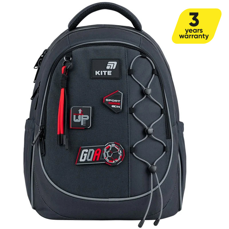 Batoh školní Kite Sport Mode ortopedický lehký pro chlapce šedý s nášivkami do školy