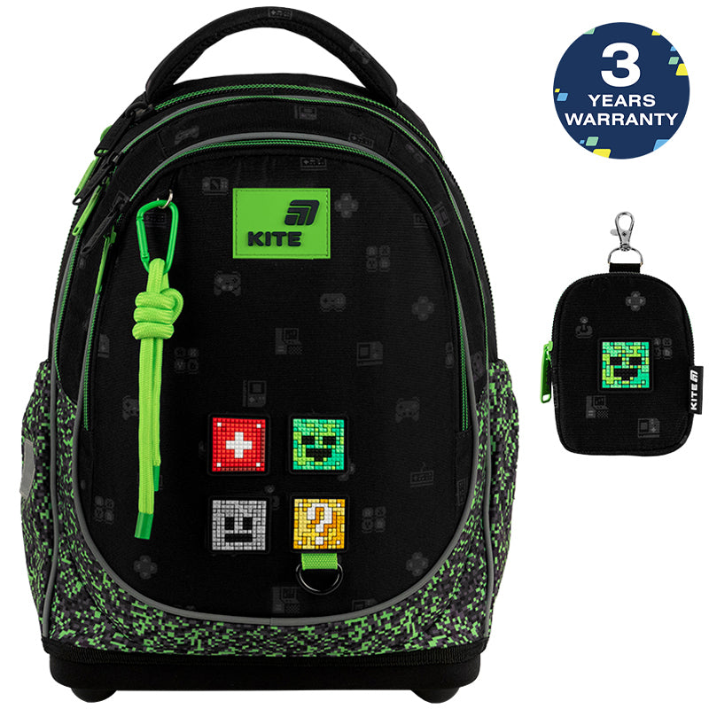 Ortopedický školní batoh Kite Pixel černý pro chlapce 1.-4. ročník