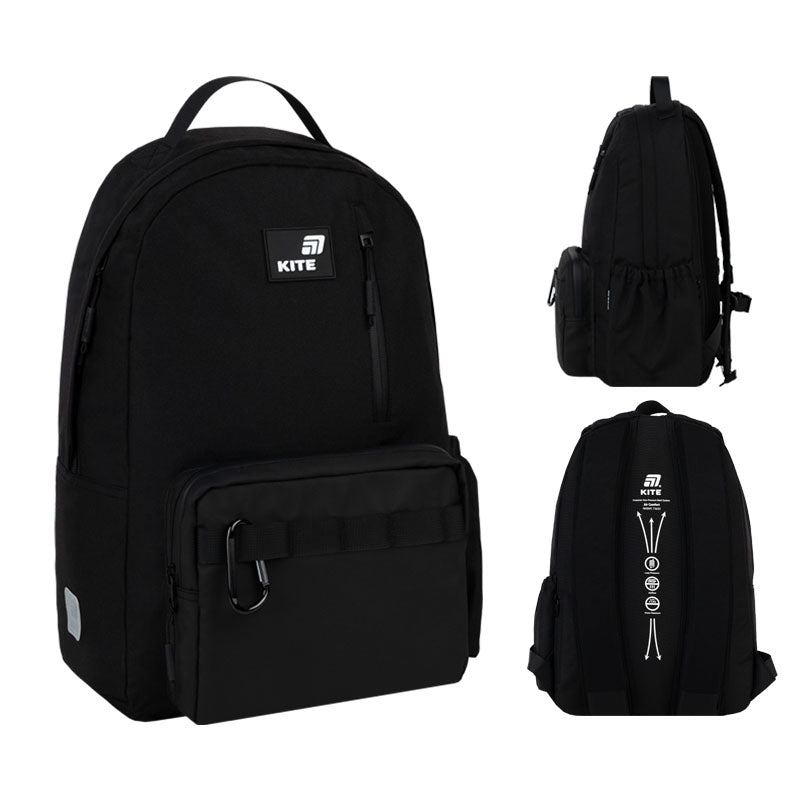 Plecak szkolny młodzieżowy Kite Teens Black – widok z tyłu i ergonomiczne wykończenie