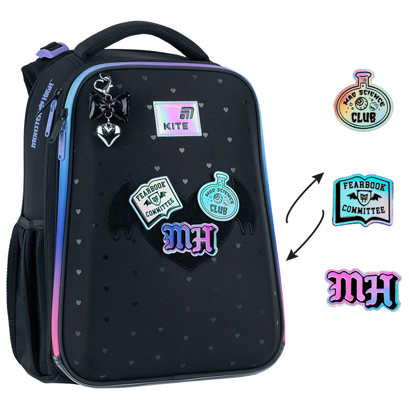 Aktovka školní ortopedická pro dívky 1–4 třída s nášivkami Monster High Kite
