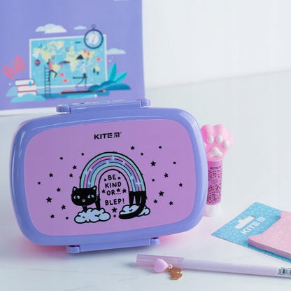 Lunchbox ze sztućcami dla dziewczynki 750 ml z kotem
