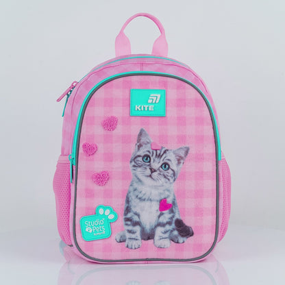 Batoh předškolní Kite Studio Pets pro dívky lehký růžový s kočičkou