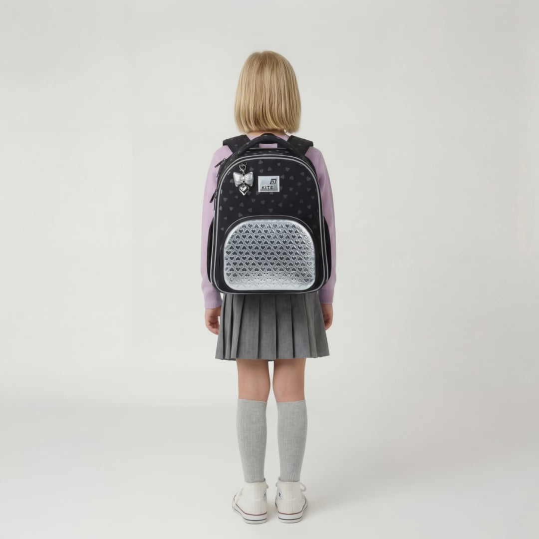 Školní aktovka ortopedická pro dívky 6–12 let Kite Black&amp;Silver